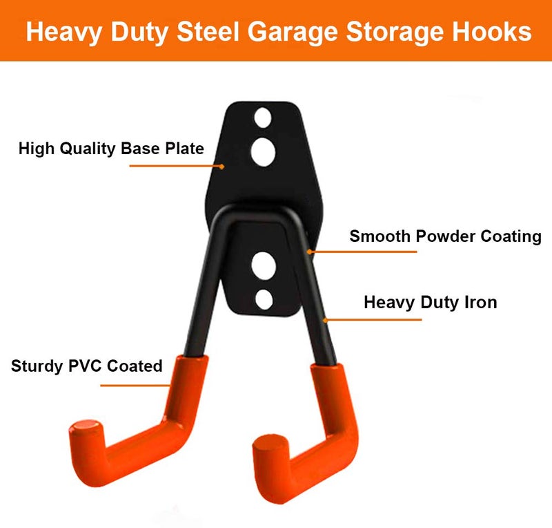 Dirza Garage Hooks 10 Pack Steel Garage Storage Utility Double Hooks, Heavy Duty Wall Mount Tool Hangers Organizers for Organizing Ladder, Power Tool,Bulk Items, Shovel, Ropes - Image 3